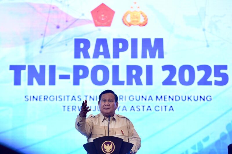 Presiden Prabowo Subianto Beri Arahan Arahan Pada Rapat Pimpinan TNI Polri 2025 (Sekretariat Negara)