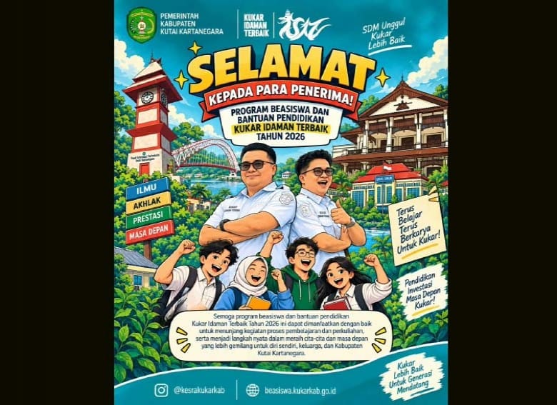 Foto: Poster Pengumuman Penerima Program Beasiswa Pendidikan Kukar Idaman Terbaik Tahun 2026. (Foto: Bagian Kesra Setkab Kukar)