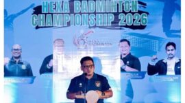 Foto: Kepala Dispora Kukar, Aji Ali Husni saat membuka Hexa Badminton 2026 (Foto: FB Hexa Arena)